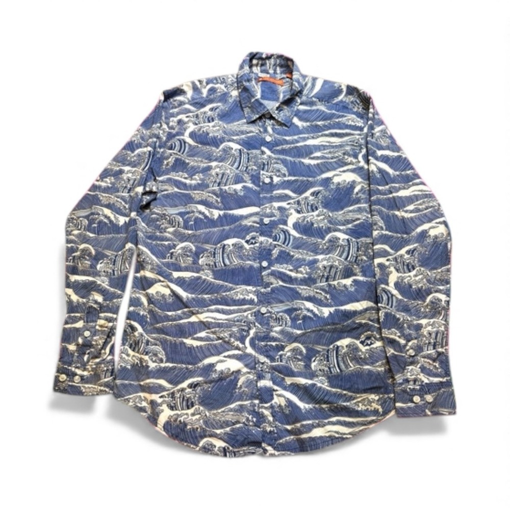 Tori Richard Button Up Shirt Men's M Long Sleeve Waves All Over Graphic Print